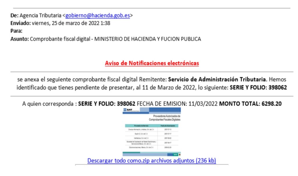 Phishing Agencia Tributaria microsoft